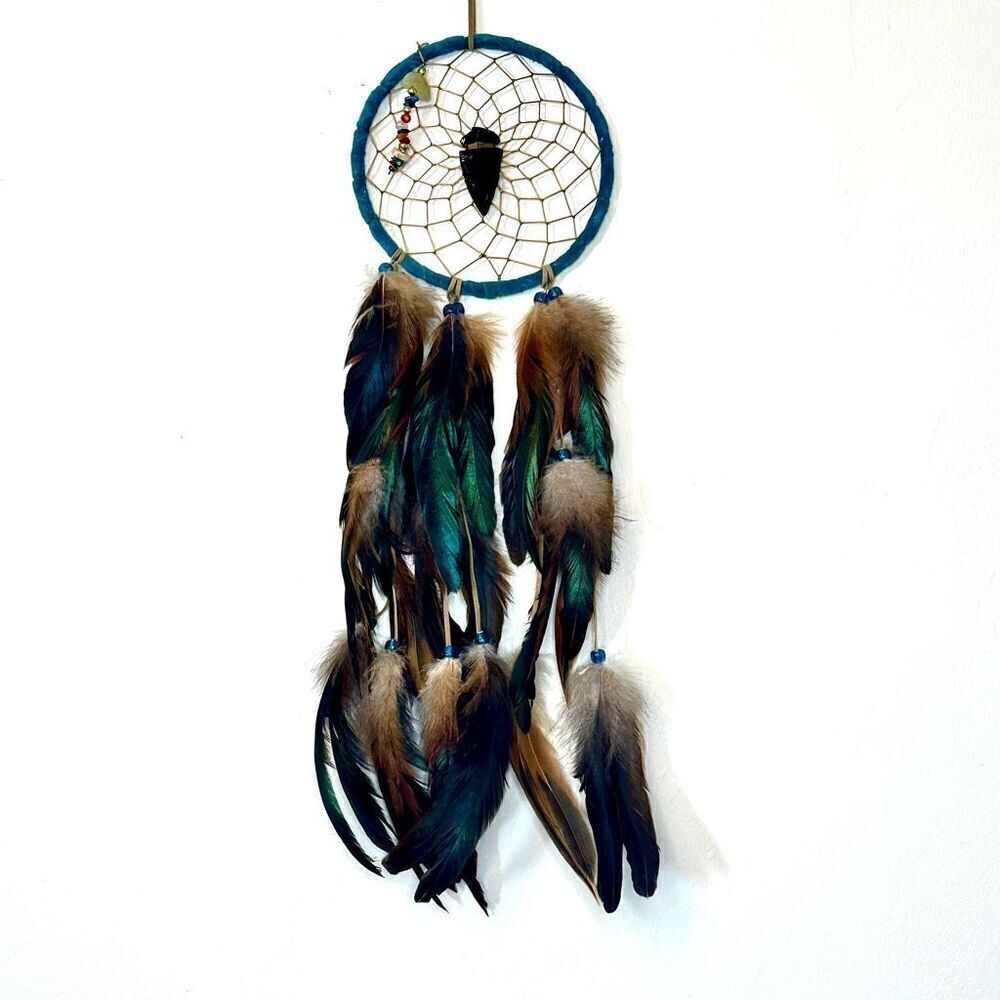 Authentic Handmade American Indian Dreamcatcher with Hand Carved Obsidian Arrow